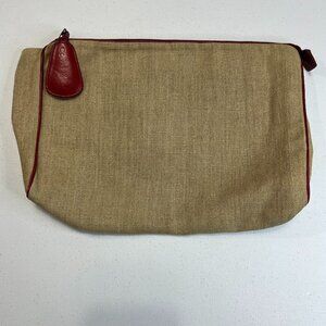 Calvin Klein Canvas Clutch Cosmetic Bag Beige Maroon Vintage EUC Change Purse
